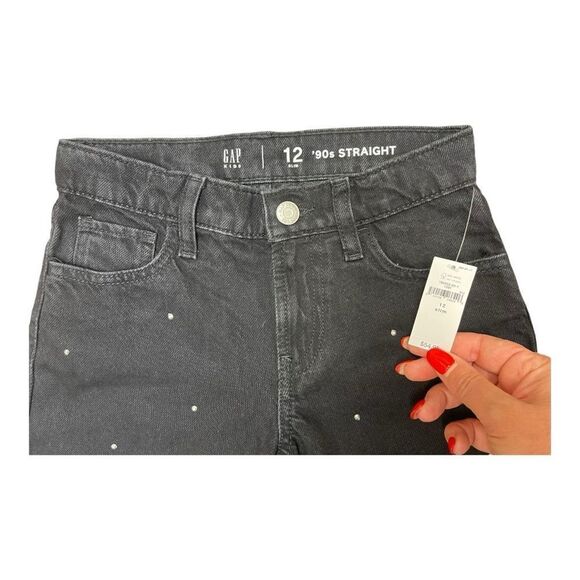NWT Gap Kids 90s Straight Black Sparkle Jeans Size 12 Slim Raw Hem - Picture 2 of 5